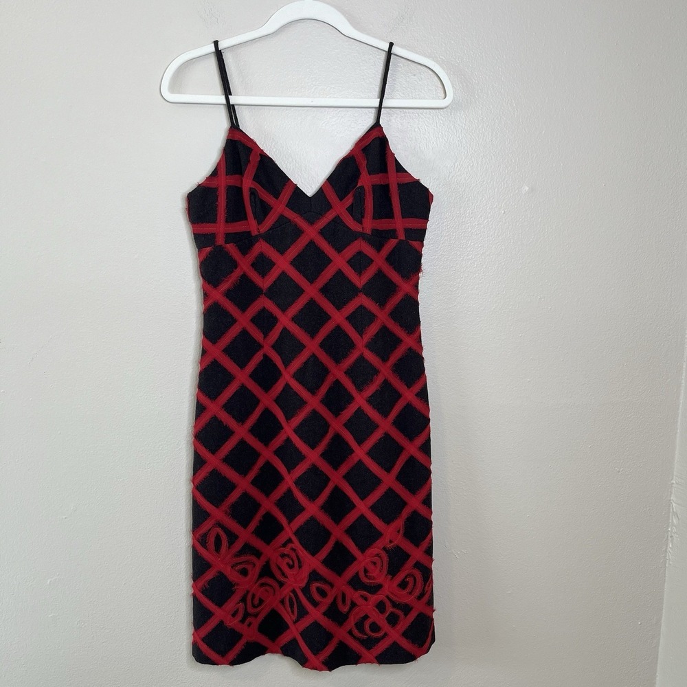 BCBG Women's Dress Y2K Babydoll 90s Gilmore Friends Midi 4 Coquette Red Plaid‎